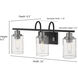 Clifton 3 Light 23.5 inch Matte Black/Brushed Nickel Vanity Light Wall Light